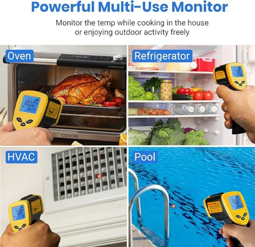 Digital Thermometer Non-contact industrial Infrared Laser LCD Color Screen Kitchen Thermometer Temperature Gun Tester