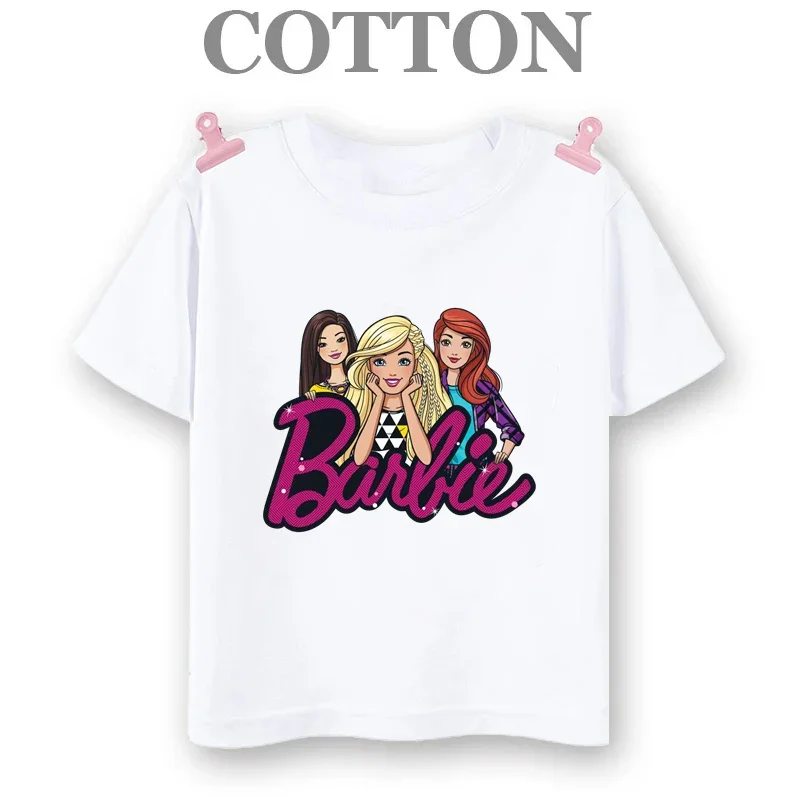 Pure Cotton T-Shirt Barbies Kawaii Anime Cartoons Children Kid Boy Girl Tee Fashion Harajuku Cute Beautiful Casual Clothes Tops