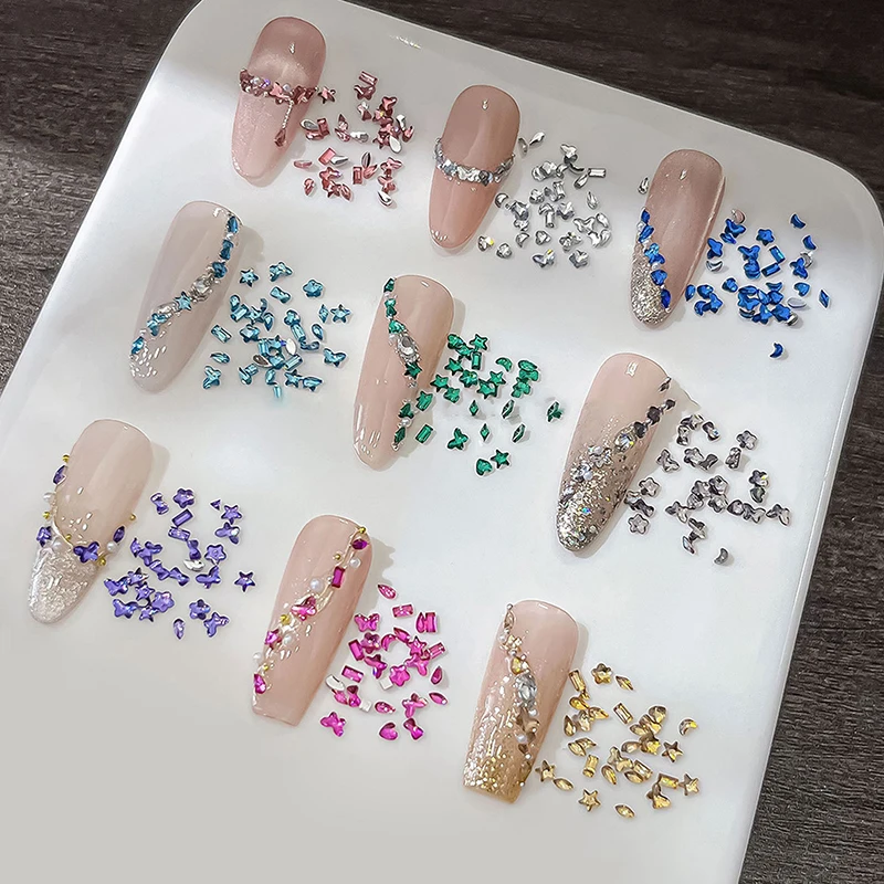 1440Pcs Multi-shape Mixed Resin Rhinestones Nail Charms Shiny Flat Back Diamonds Gems DIY Nail Art Decorations