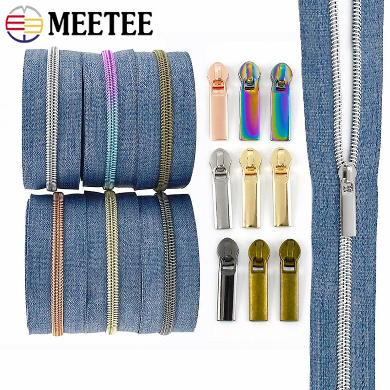 1-5M Meetee 5# Sewing Coil Zipper + Nylon Zippers Sliders Zips Tape By The Meter Jacket Zip Pull Head Repair Accessories for Bag