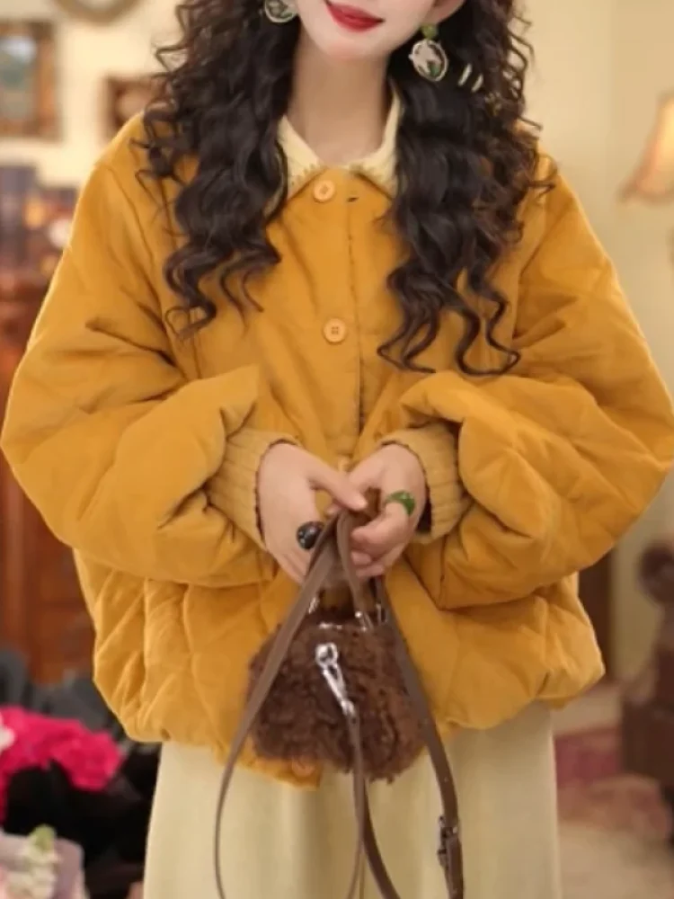 

Женское утепленное пальто-пуховик с завязками, в стиле Lazy Sle, зимнее, новинка, антивозрастное, универсальное, хлопковое, корейская версия