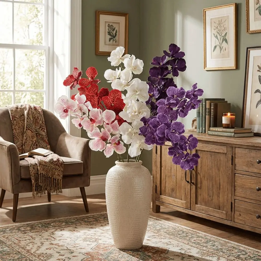 

80 CM Artificial Vanda Orchid Moisturizing Large Flower Real Touch Orchids Floral Arrangements Plastic Phalaenopsis Branch Hotel