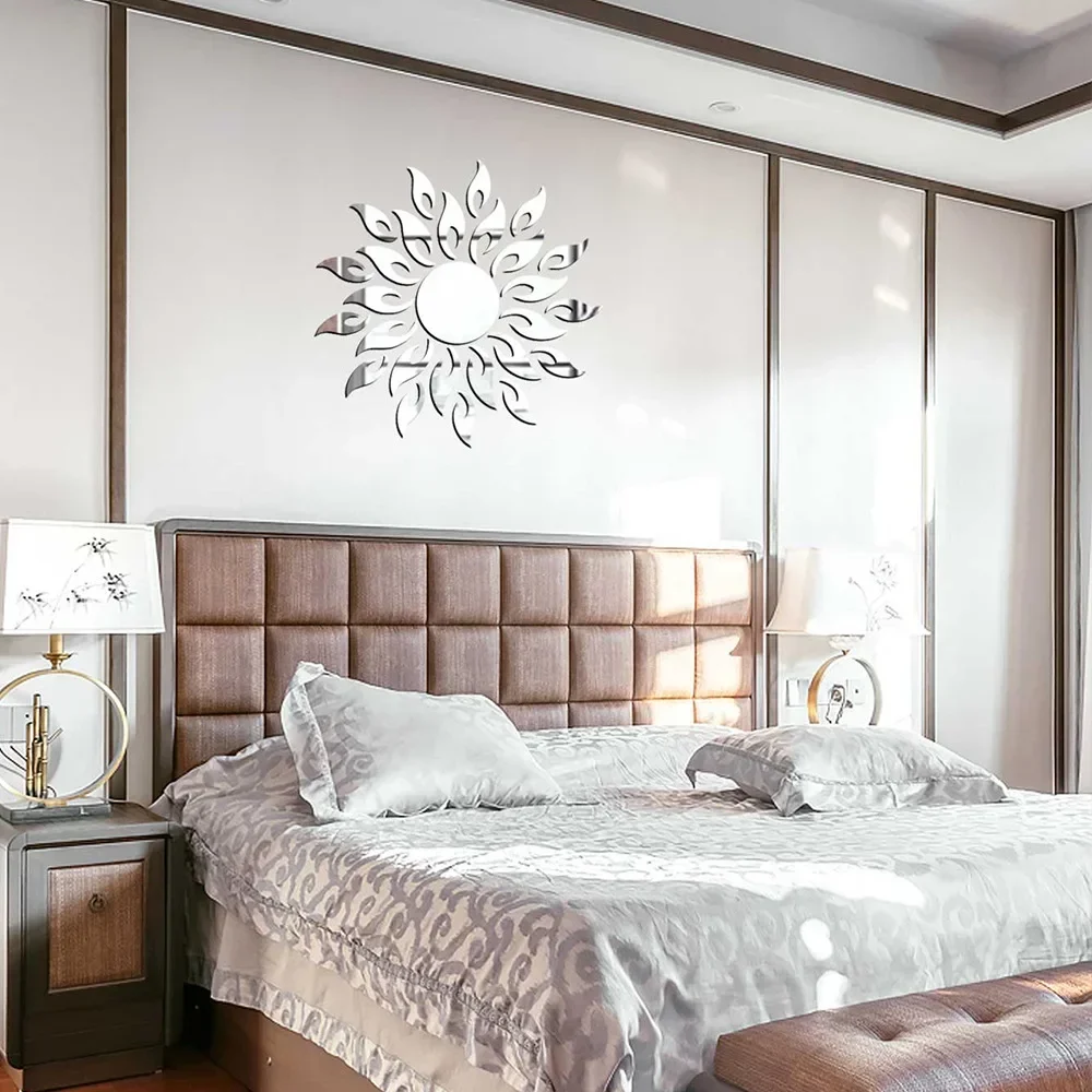عباد الشمس الاكريليك الجدار ملصق الشمس مرآة ملصق غرفة المعيشة غرفة الديكور الفن ذاتية اللصق جدارية ديكور المنزل