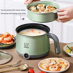 Electric Hot Pot with Steamer Non Stick Frying Pan 300W/600W Electric Cooker 1.8L Mini Pot for Oatmeal Egg Soup Ramen Fried Rice