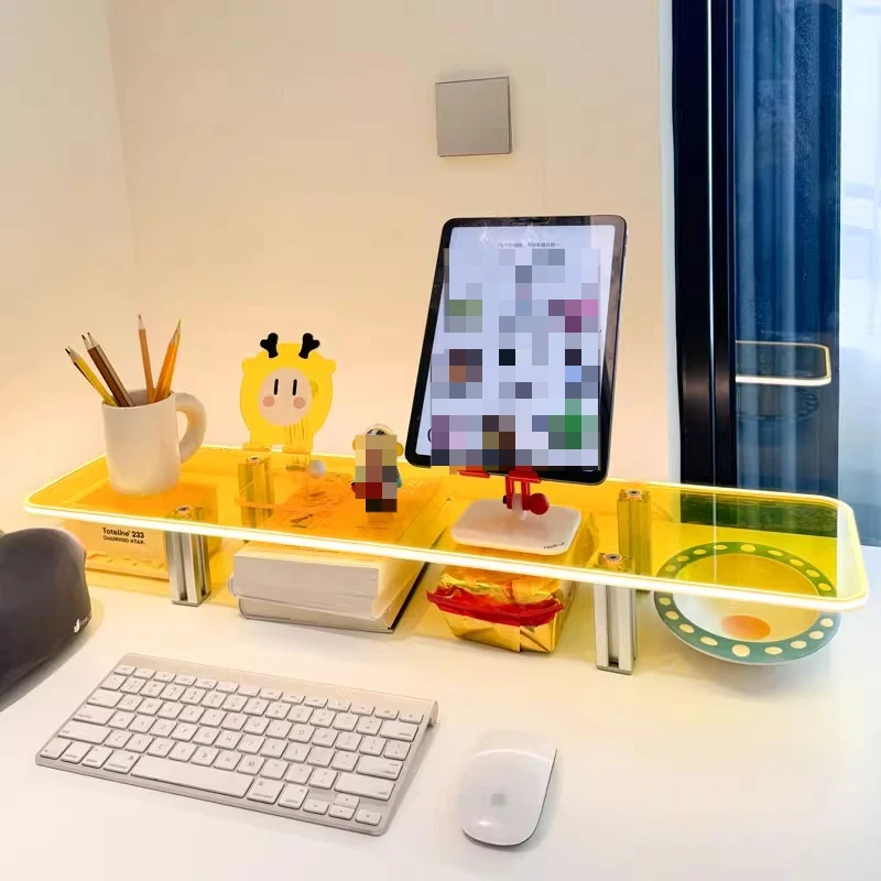 

Акриловая подставка для монитора со светящейся плавающей настольной подставкой, прозрачная полка для компьютерного дисплея, органайзер для офисного стола для ноутбука