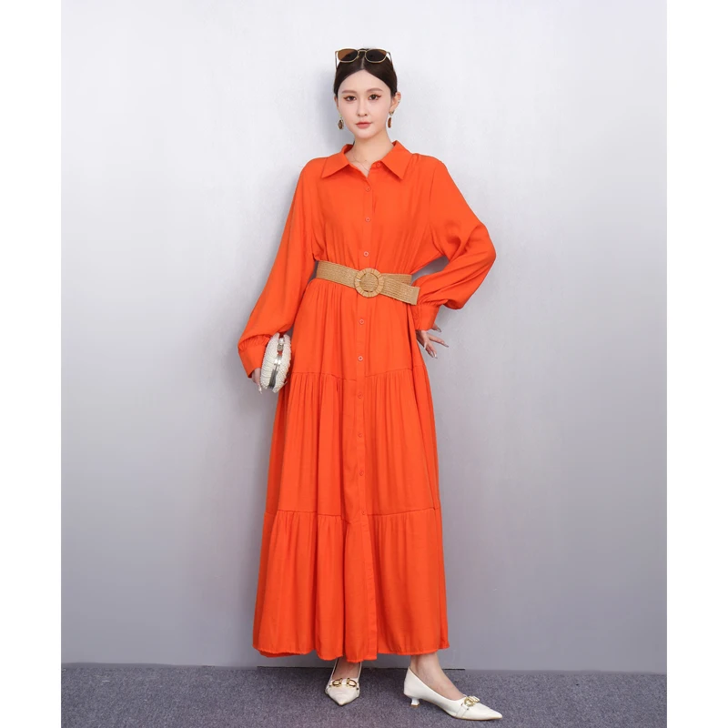 2025 frühling Sommer Mode Elegante Lose Shirts Lange Kleider Frauen Langarm Kleid Damen Großhandel J1148