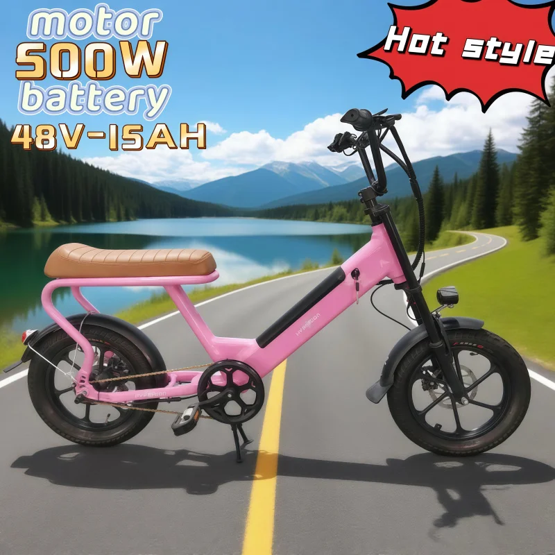 

E-BIKE urban girls two-seater travel transportation tools aluminum alloy frame 16-inch 48V15AH