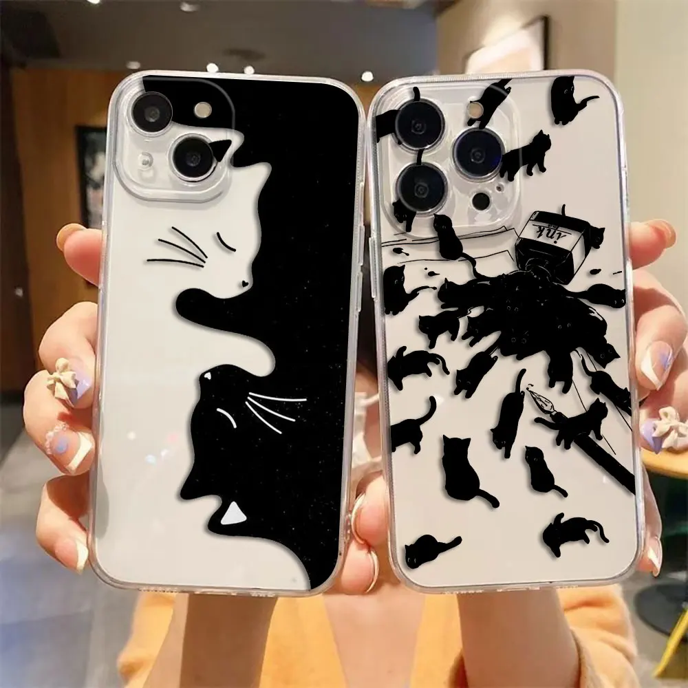 

Black Cartoon Funny Cat Cover Clear Phone Case For Xiaomi POCO X5 X4 X3 NFC GT F3 F5 M4 M3 11 11T PRO LITE NE TPU Case Funda