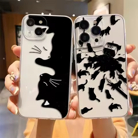 Black Cartoon Funny Cat Clear Case For Infinix TECNO POVA 2 3 4 5 SMART 6 7 8 9 NOTE 10 11 12 G96 30 30I 40 CAMON 19 20 30 Case