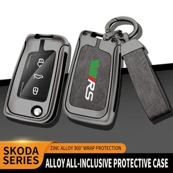 Car Zinc Alloy Key Case Bag For Skoda VRS RS Octavia Fabia Rapid Superb Karoq Kodiaq Kamiq Scala Car Key Chain Metal Key Shell