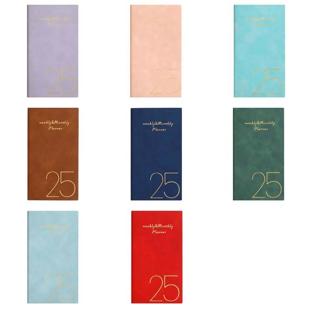 Solid Color 2025 Planner Notebook Time Organizer Daily Planner Reminder A6 Planner Notepad Efficiency PU Textured
