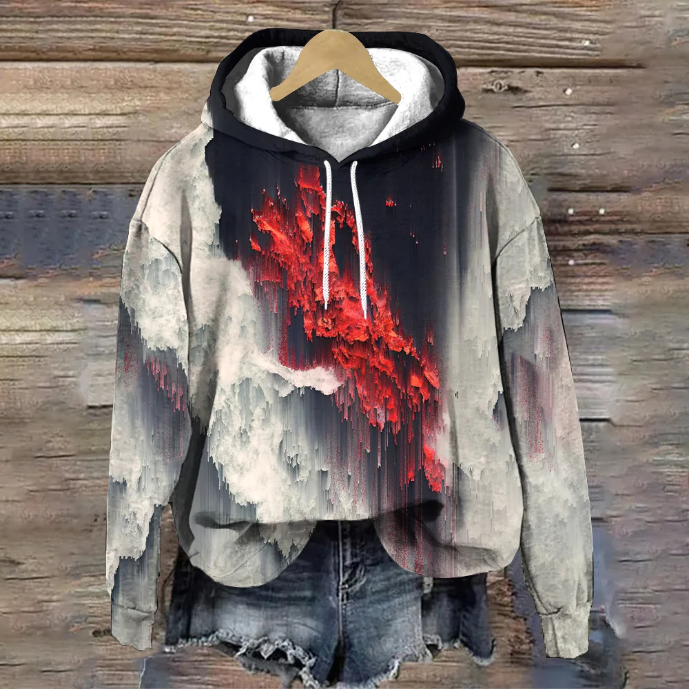 Ink Painting Trend Designer Women's Hoodie Simple Color Fashion Women Clothing Loose Pullover Hoodies Tops Women's sweatshirt