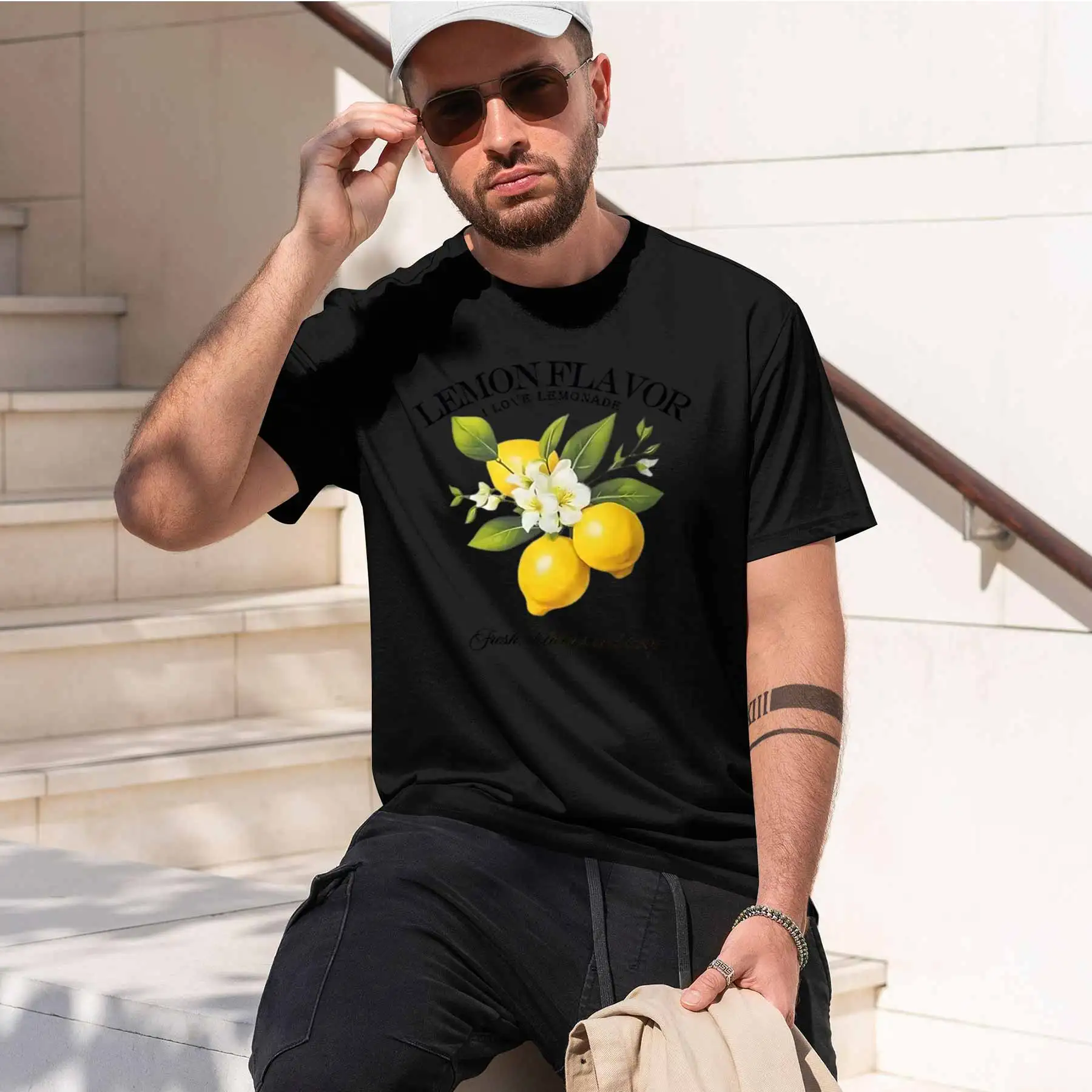 new printed T-shirt printed with  Men's Lemon Flavor Graphic T-Shirt I Love Lemonade Fresh Delicious Summer Casual Tee