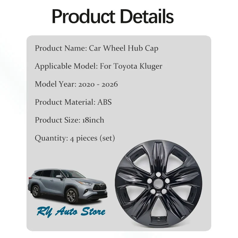 Car Wheel Hub Cap For Toyota Crown Kluger XU70 2020-2026 18inch Glossy Black Pad Decorative Wheels Tire Modification Guard Cover
