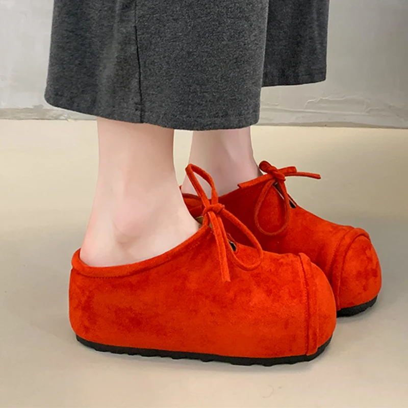 

Женские тапочки на платформе, модные замшевые туфли-лодочки на плоской подошве, дизайнерская обувь с открытой пяткой, осень 2021, уютное платье, Zapatillas De Mujer