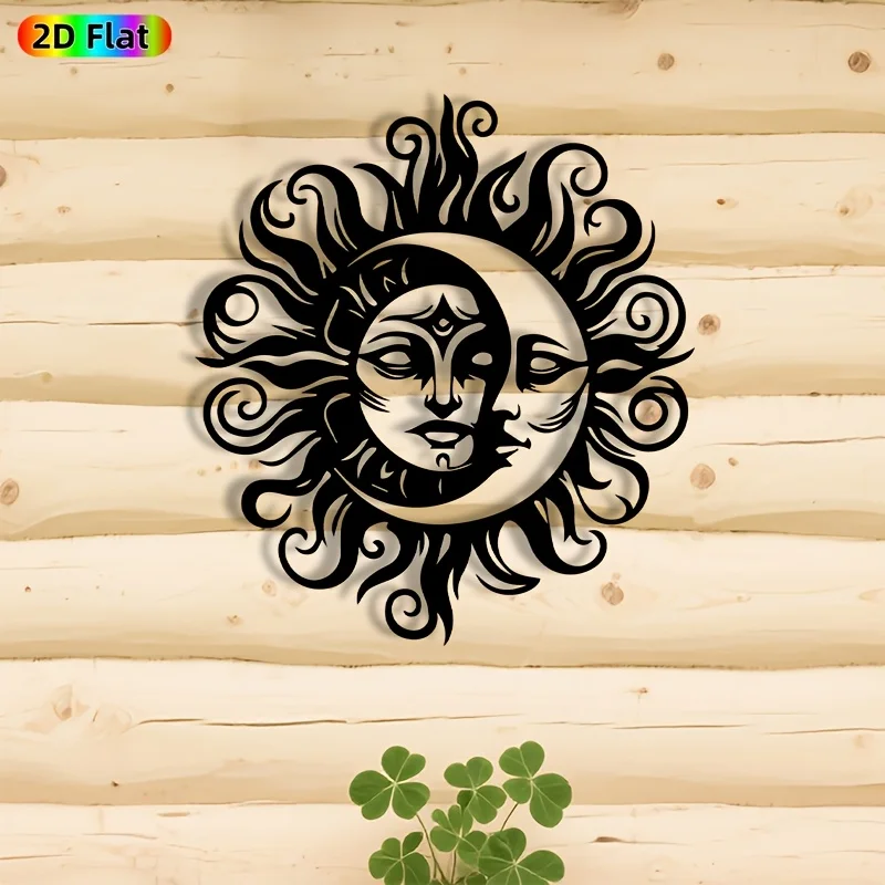 Sun Moon Iron Wall Art Celestial Rustproof Metal Decor Weatherproof Indoor Outdoor Living Room Garden Fence Home Ornament