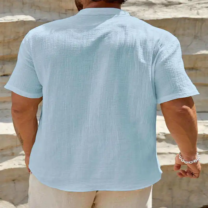 

Men's Cotton Linen ort Sve irt Slim Fit adient Color Youth Faion Iron Free Velvet Thiened Summer irt