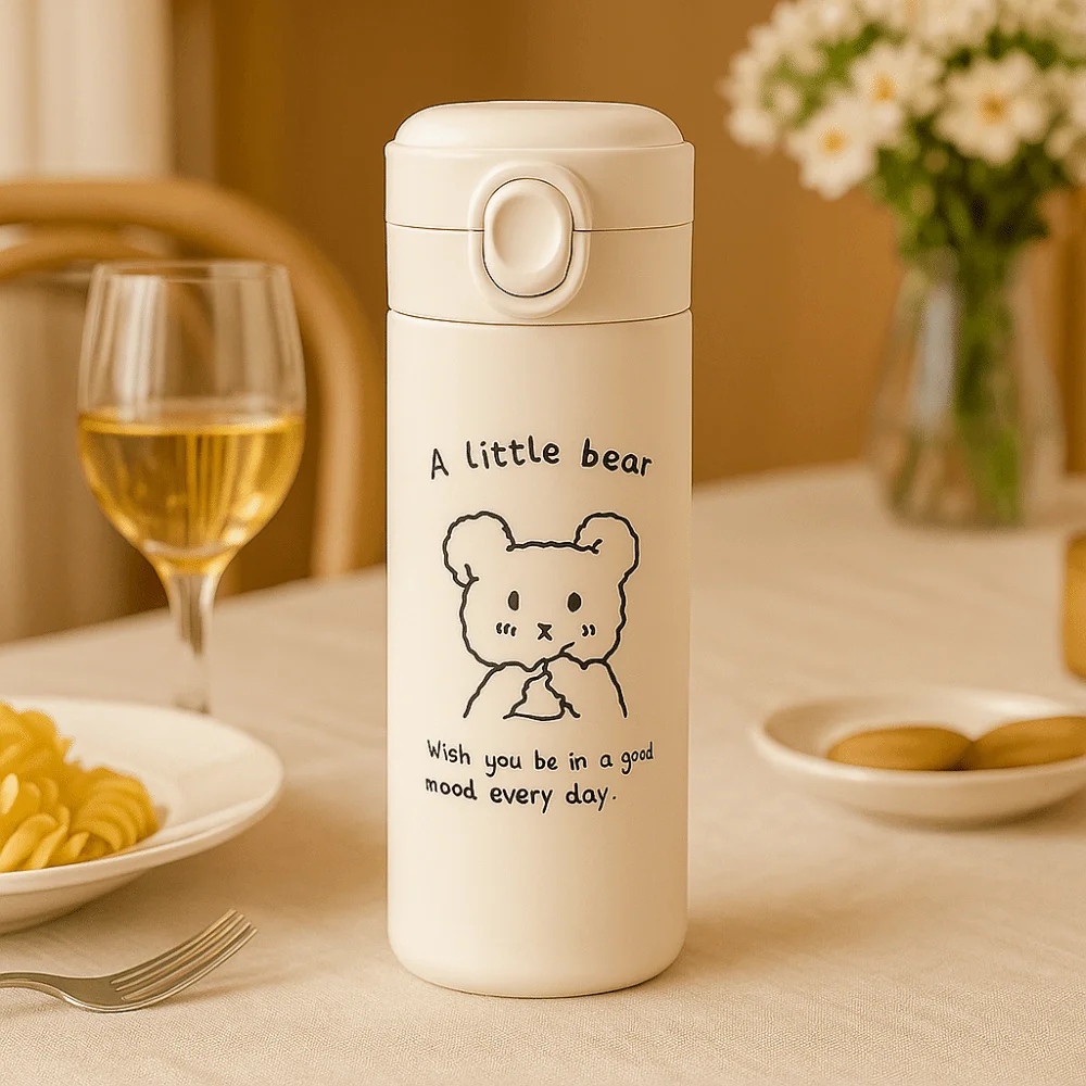 مانعة للتسرب الكرتون بهلوان فراغ العزل المحمولة الاطفال كوب ماء لطيف الحد الأدنى ترمس من الفولاذ المقاوم للصدأ زجاجة السفر #4