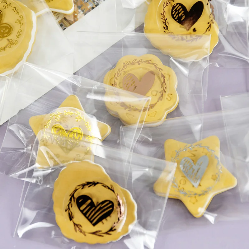 10sheets Bronzing Transparent Sealing Sticker Love Heart Round Gold Silver Black Envelop Candy Bag Lables for Baking Gift DIY