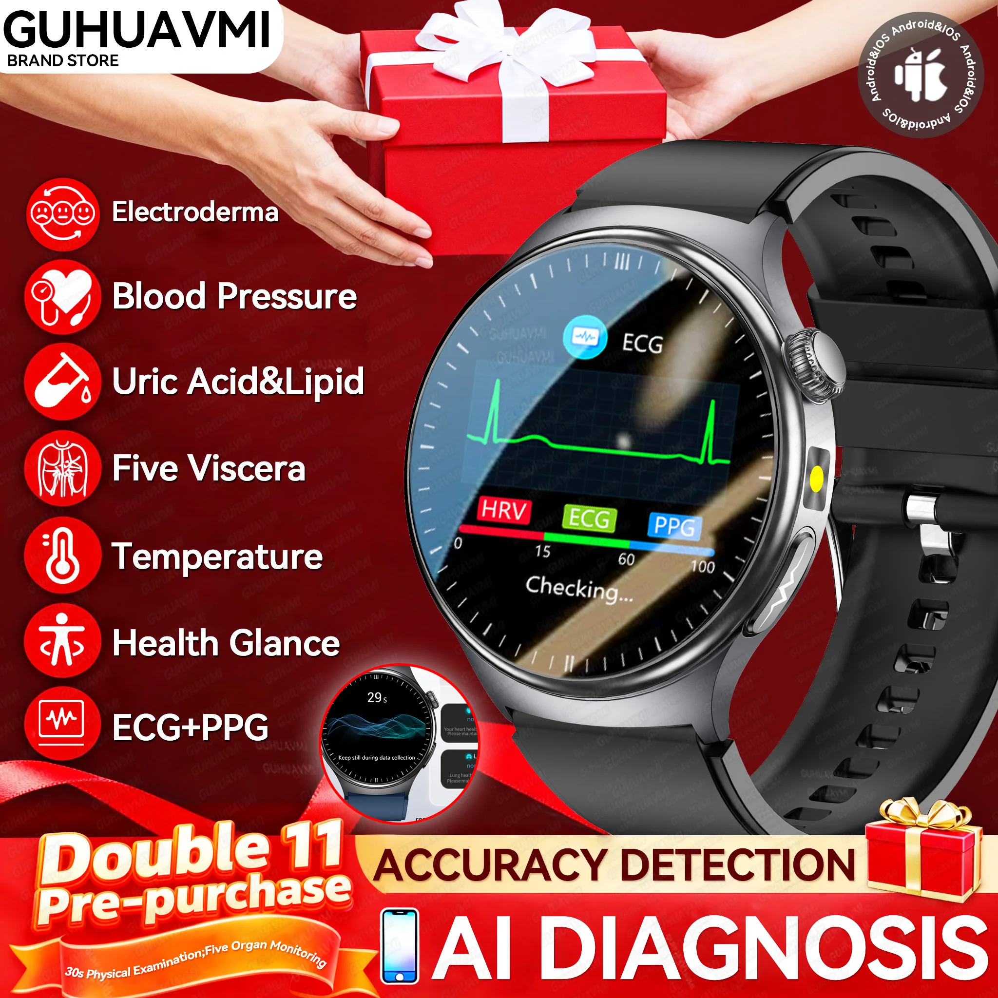 

2025 New ECG+PPG Accurate Blood Pressure Smart Watch Men Five Organ Monitor Micro Physical Examination Skin Test Call Bracelets