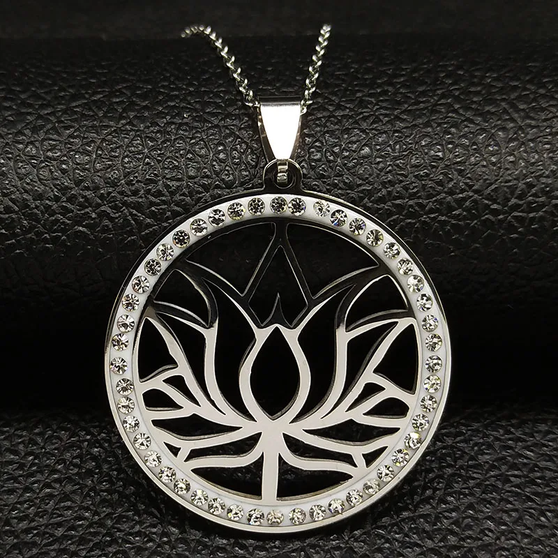 2020 lotus cristal gargantilha de aço inoxidável colar feminino grande cor prata colar joyeria de acero inoxidável n105s02