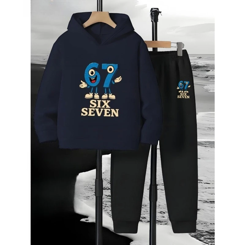 2025 Ensemble sweat-shirt à capuche décontracté et chaussures de jogging avec dessin animé 67 impression 3D pour le confort extérieur et un usage quotidien