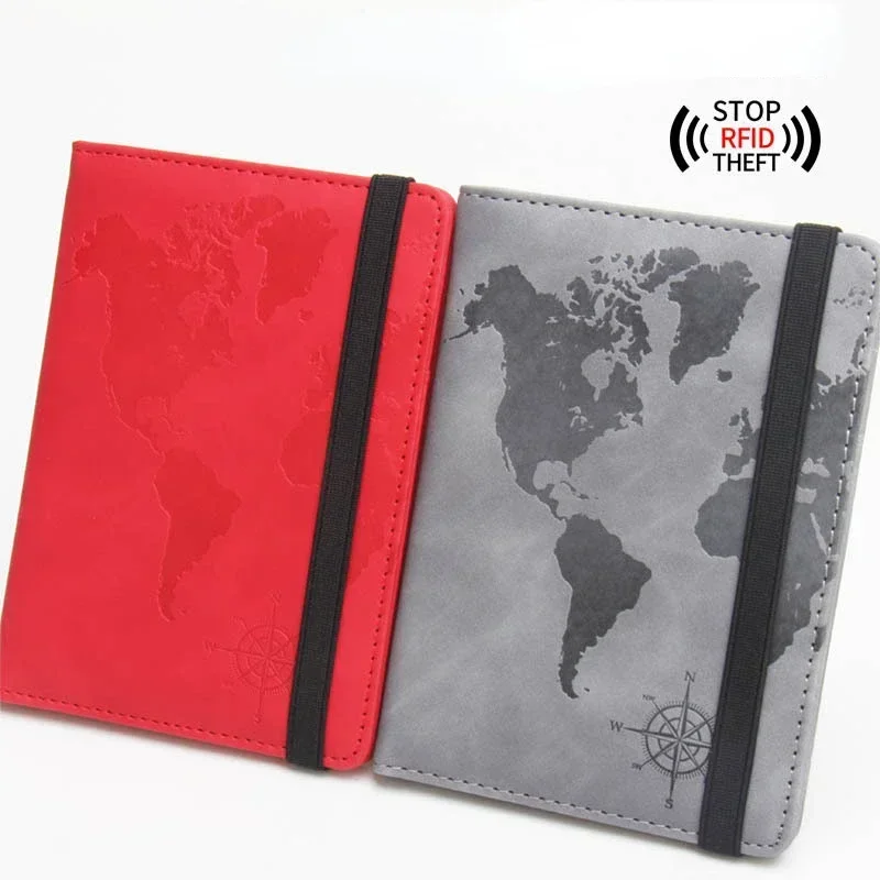 RFID World Map Passport Holder Travel Wallet Clip Strap Antimagnetic Multi Card Pasaporte Elastic Band Ticket Clip