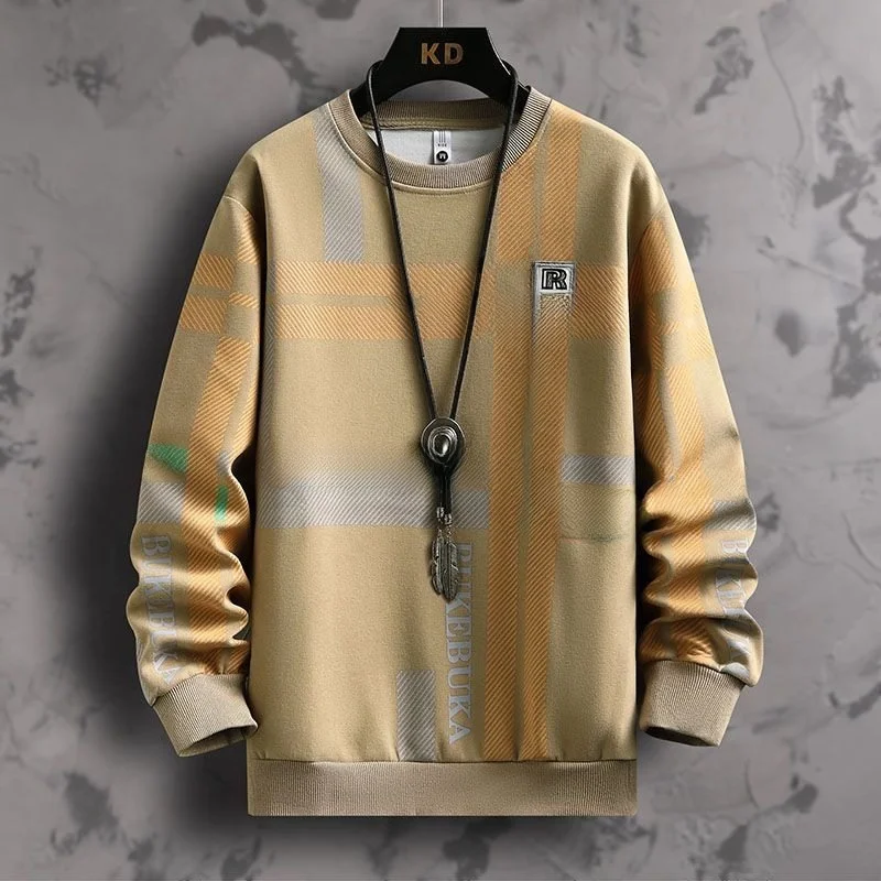 

Spring Autumn New Men's Hoodie Stripe Long Sleeve round Neck Base Shirt Casual Comfortable Loose Fit Anti-Wrinkle Wear Resistant