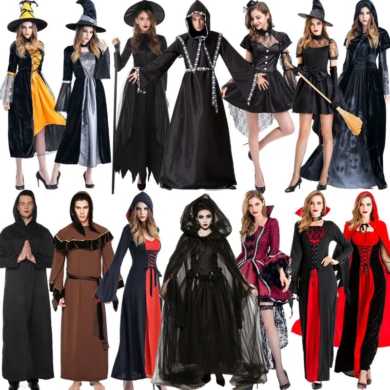 

Halloween Cosplay Costume Adult Men Women Witch Terror Count Role Play Robe Cape Female Version Male Version