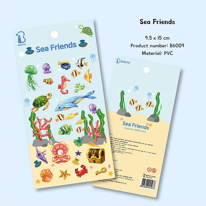 Korean Import Original BONITO Sea Friends PVC Stickers Scrapbooking DIY Journal Stickers Travel Japanese Stationery Stickery