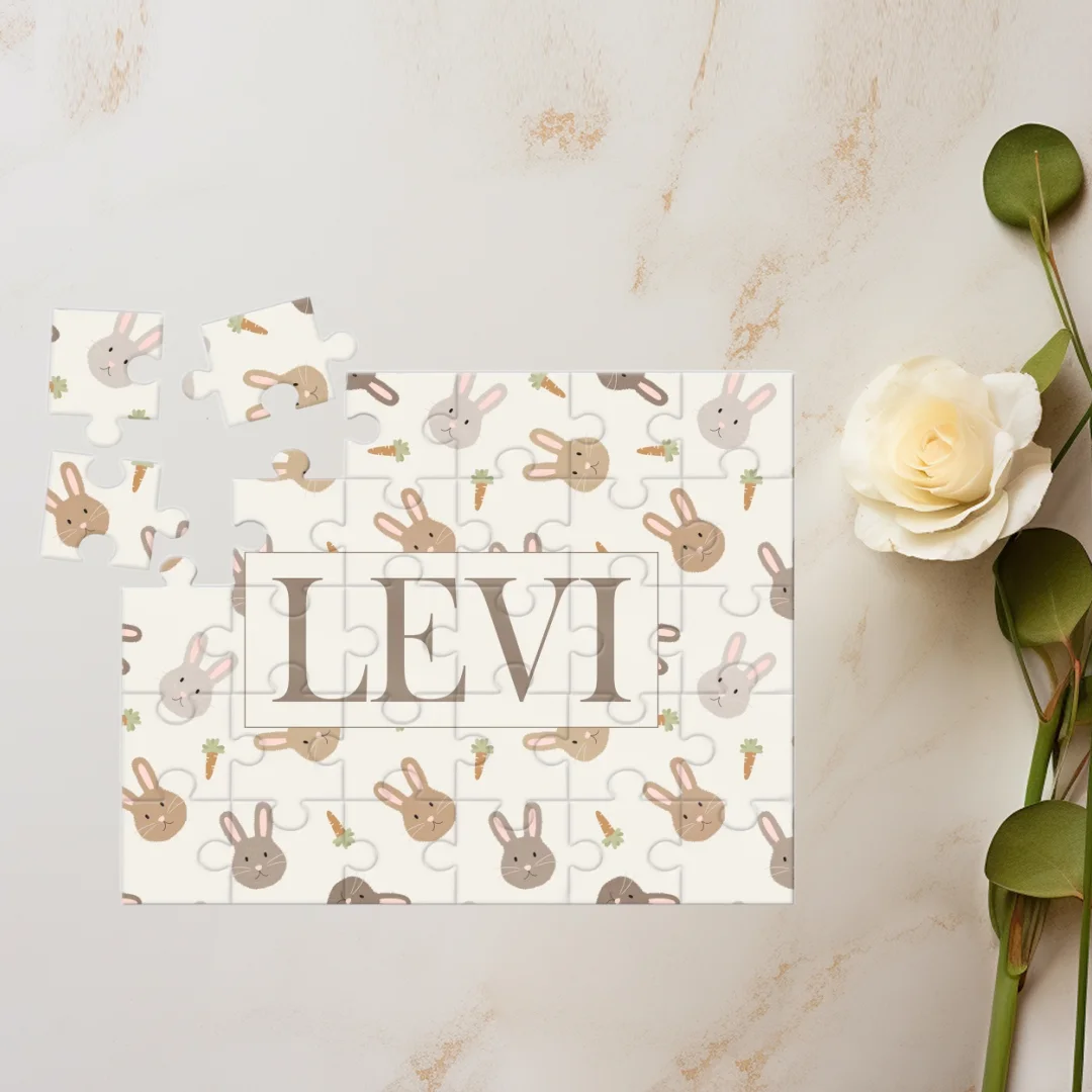25*20 CM Personalizzato Ragazzo Coniglietto di Pasqua Nome Puzzle Cestino di Pasqua Riempitore per Bambini Regalo di Pasqua, Puzzle con Nome, Puzzle Personalizzato 5*6 Pezzi