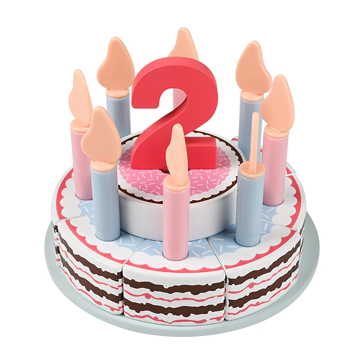 Wooden simulation double-layer birthday cake decorative toy, filled with a different atmosphere of ornaments