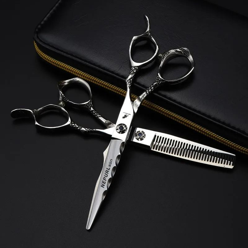 6.0inch JP440C small dragon handle special-shaped wave-shaped hair shears sharp durable beauty ideal for salons or household