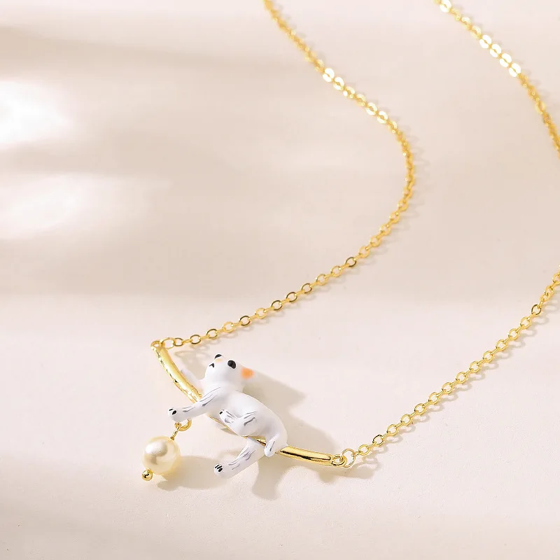

Fashionable and exquisite cute kitten pearl pendant clavicle chain women's high-end gentle and niche light luxury necklace