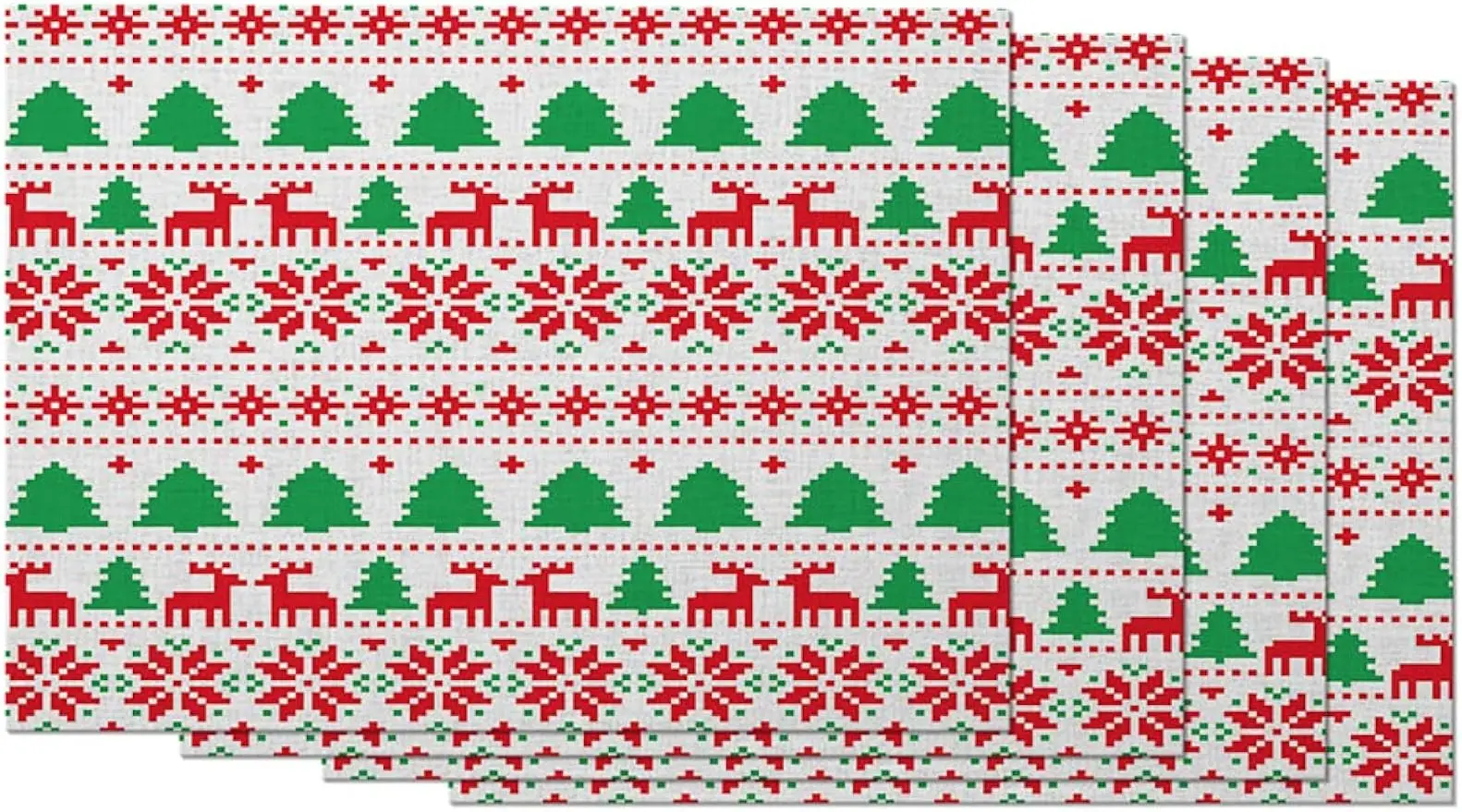 

Christmas 4pcs Placemat Non-Slip Cotton Linen Washable Place Mats Red Snowflake Reindeer Eve Xmas for Dining Table Kitchen