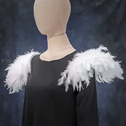 Adult Shoulder Epauletters Medieval Gothic Feather Cape Wings Natural Real Epaulet Shrug Shawl Halloween Cosplay Shoulder Wraps