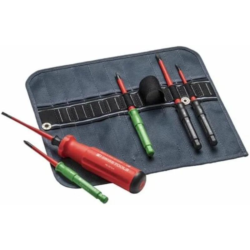 PB Swiss Tools PB 5215.SU 5PCS 1000V VDE Insulated Screwdriver Set with Roll Storage Bag with Phillips Pozidriv Bits