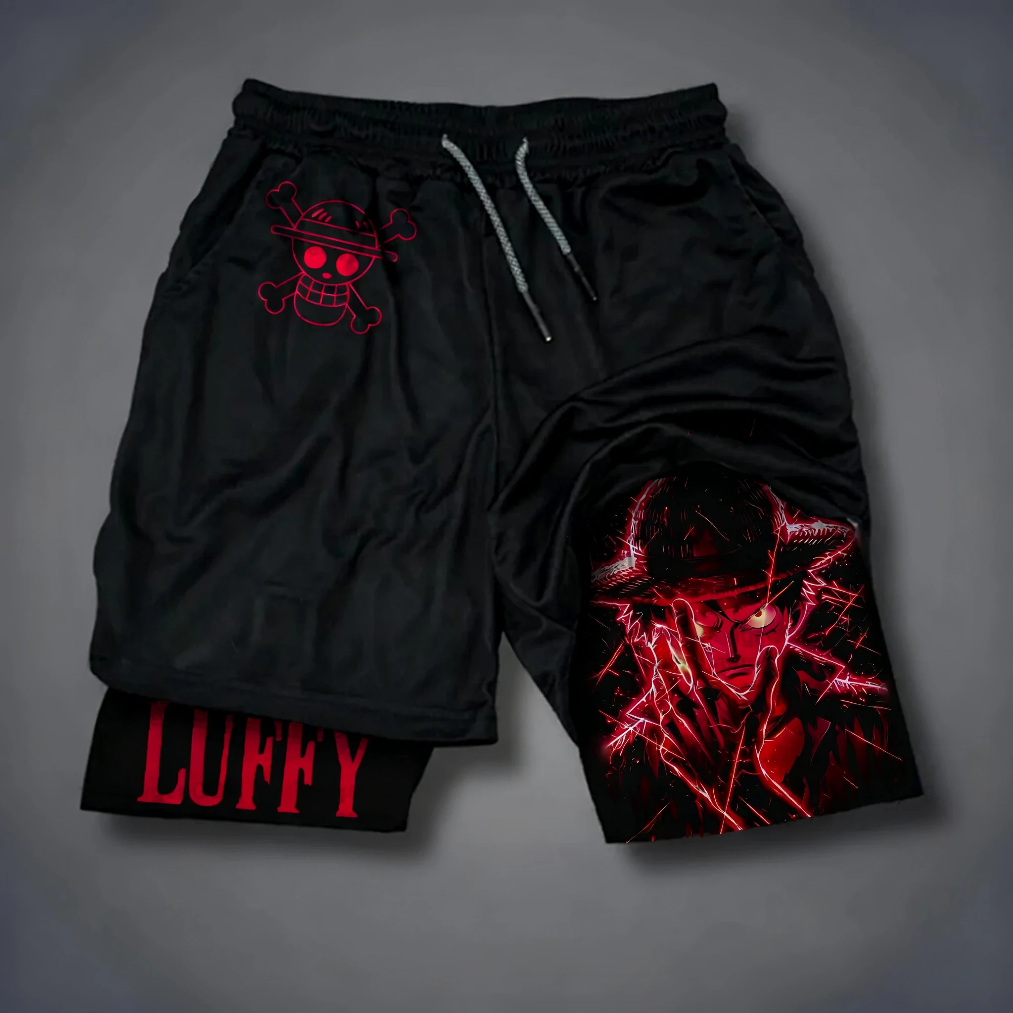 بانداي قطعة واحدة لوفي شورت رجالي مطبوع بطبقات مزدوجة 2026 شورت صيفي فضفاض ومسامي ورياضي #3