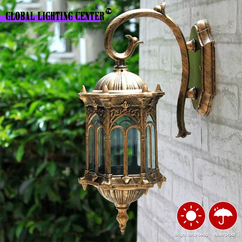 European Proch Light Outdoor E27 Waterproof Wall Lamp Aluminum Outdoor Lights Home Decor Garden Courtyard Lamp DC Wiring Light