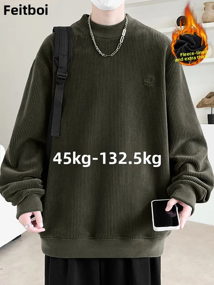 

Large Size round Ne Embroidered Sweatirt Men's Long Sve Fce Warm Loose Sli Inner irt for Autumn And Winter