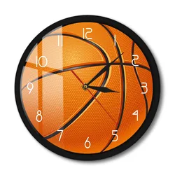 Basketball 3D Illusion Metal Frame Wall Clock Silent Modern Black Wall Watch Timepiece For Boys Gift Bedroom Nursery Living Room