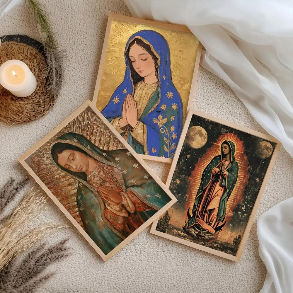 Retro Lady of Guadalupe Poster HD Wall Stickers Mural Self-Adhesive Decals Home Decor Bedroom & Living Room Gift Idea