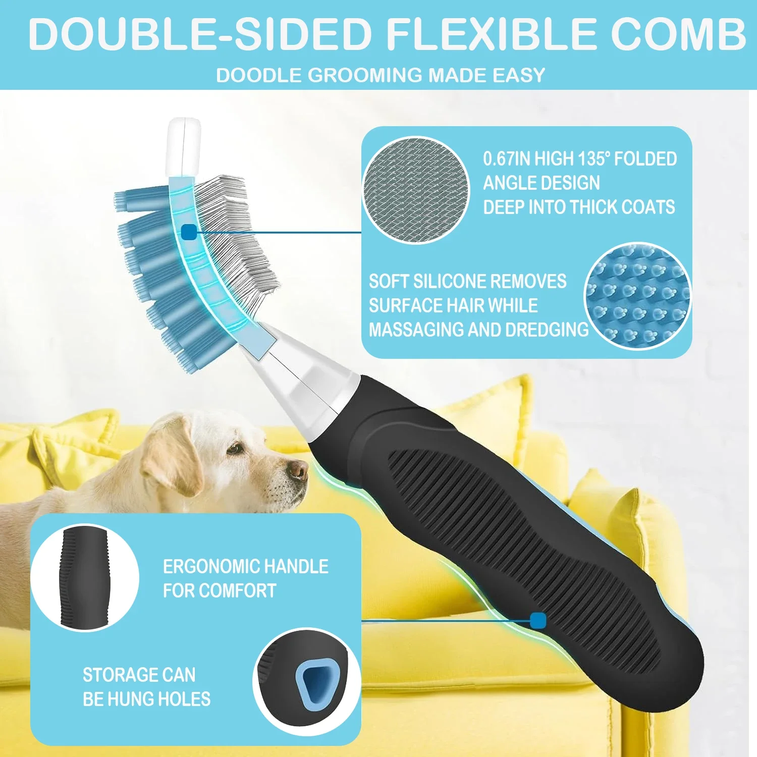 Doodle Brush for Dogs - Dematting Brush for Goldendoodles, Dog Brushes for Grooming Massaging & Dredging, Slicker Brush for Dogs