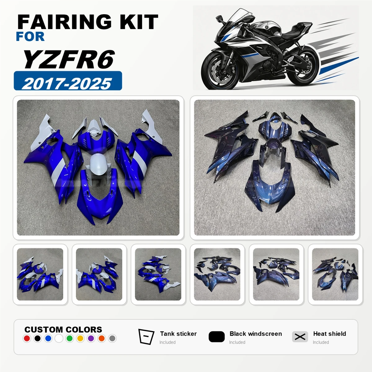 YZF R6 2017-2025 Full Fairing Kit Compatible for YZFR6 17-25 Motorcycle Accessories ABS Plastic Bodywork Covers