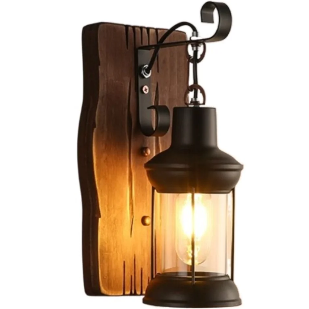

Personality Vintage Wooden Wall Lamps Nostalgic Look Energy Saving Wall Light Fixtures Creative Design Decorative Wall Lamp Cafe