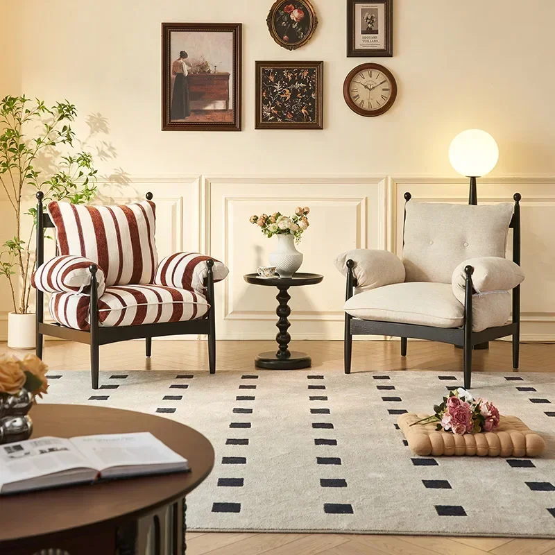 Sofa chair Living room Household wabi single sofa chair Bed and breakfast Balcony Cafe Solid wood chair