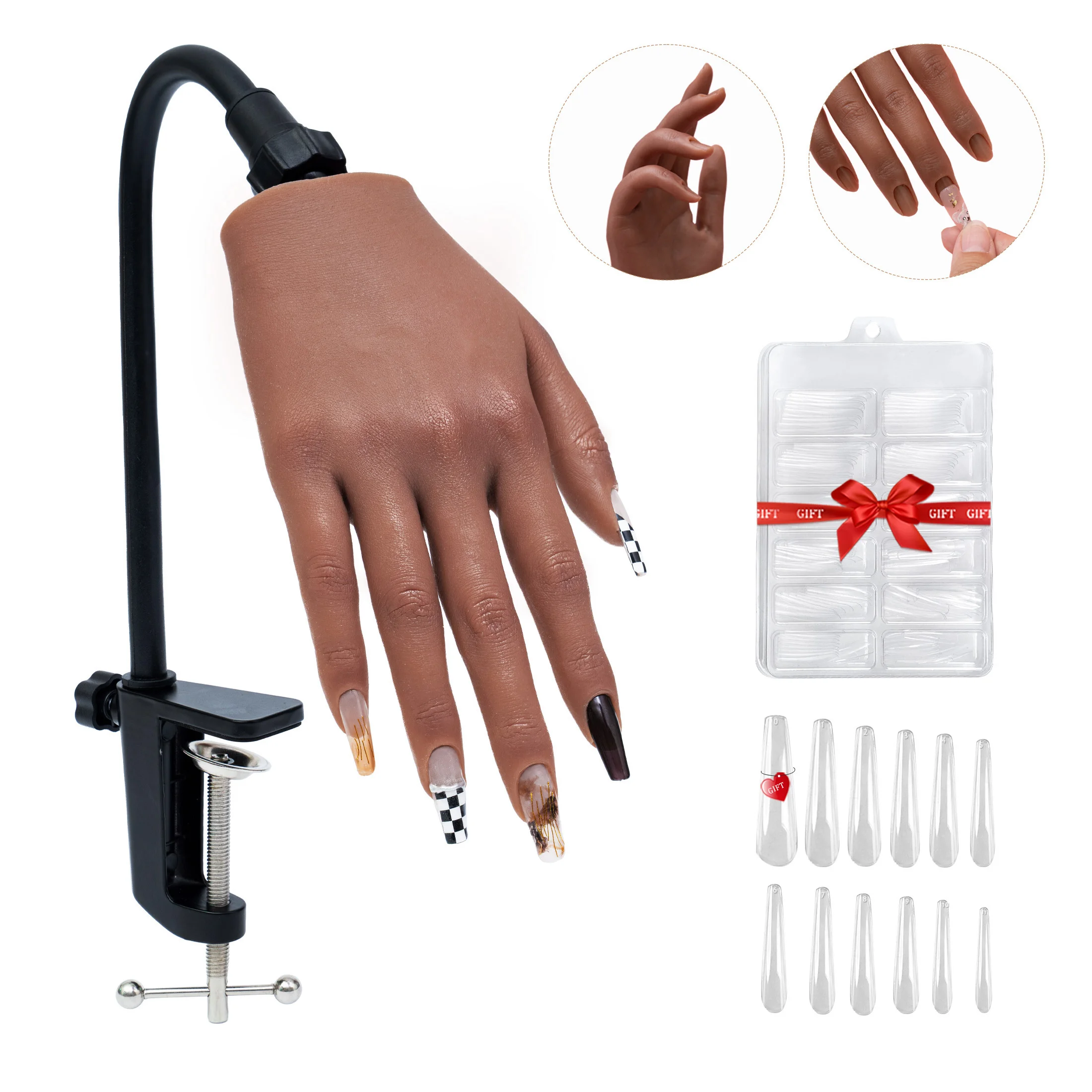

Silicone Nail Practice Hand with Flexible Fingers & Nail Tips - for Acrylic, Gel Polish Art Training, Beginner Manicure Kit