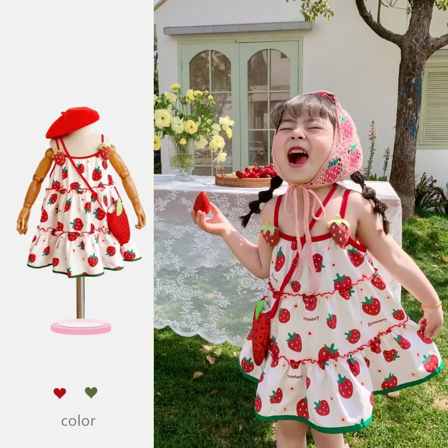 Baby Kids Summer Children Cotton Strawberries Princess Sleeveless Slip Dress Birthday Party Childrens Girls Kids Beach Skirts