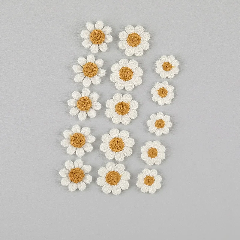 10 Pcs Rice White Three-dimensional Double-layer Daisy Small Embroidered Fabric With Earrings Materials Clothing Accessories