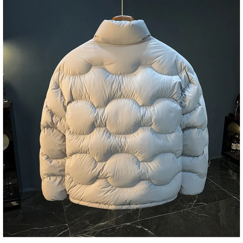 High fluffy winter warm down jacket for men, trendy new 2025 stand up collar duck down thick cold resistant jacket